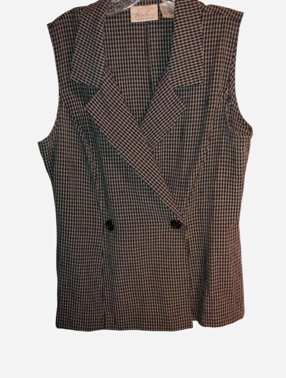 Vintage Kathie Lee Collection Plaid Double Breasted Vest Blazer Size 10